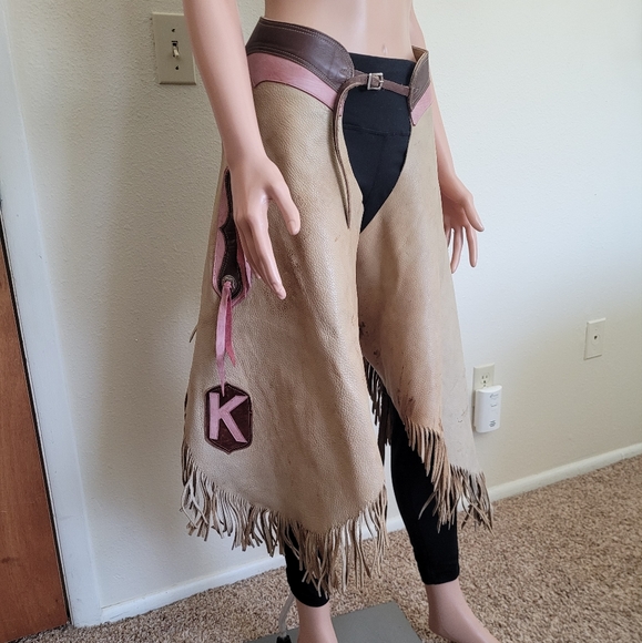 Hand Crafted Other - Handmade | Pink, Brown, Cream Personalized Fringed Leather Chinks